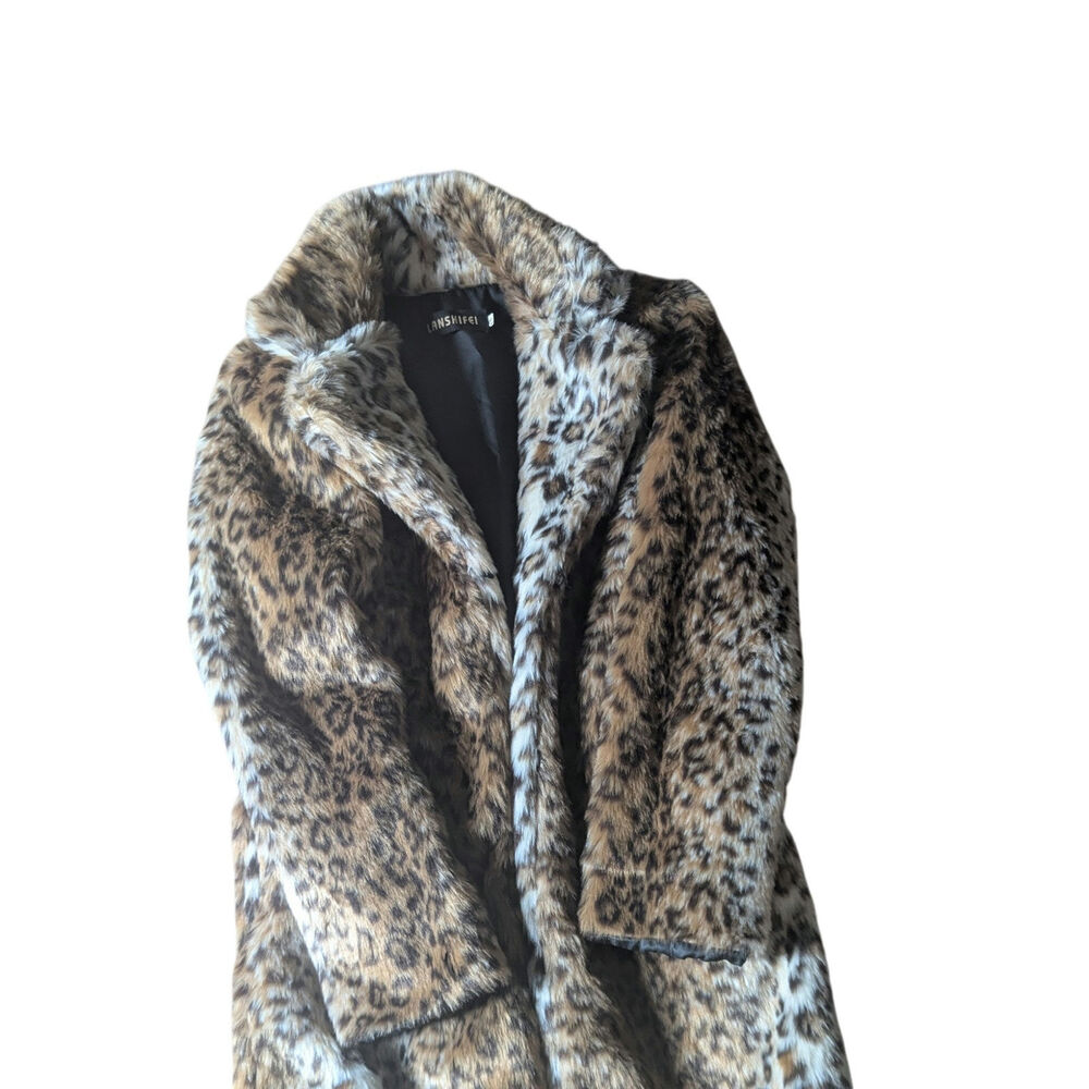 Women's/Juniors faux fur mid length leopard coat size small glam mobwife